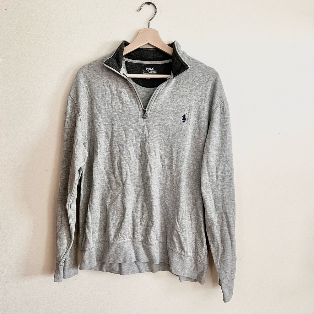 Polo Ralph Lauren Men Performance Grey Quarter Zip Long Sleeve Polo Golf Size L